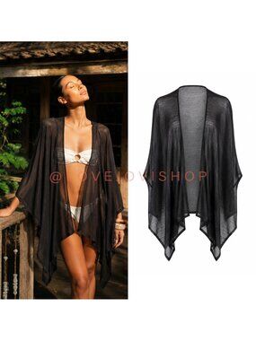 Resort | Nordstrom Lightweight Knit Kimono | Black Open Front Cover Up Shawl OS